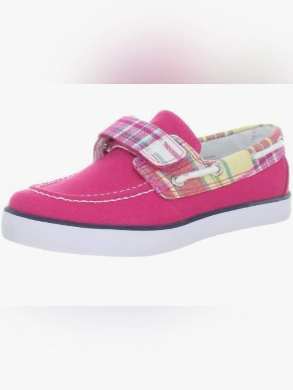 Little Kids Polo Ralph Lauren Pink Canvas Boat Shoe with Plaid Strap